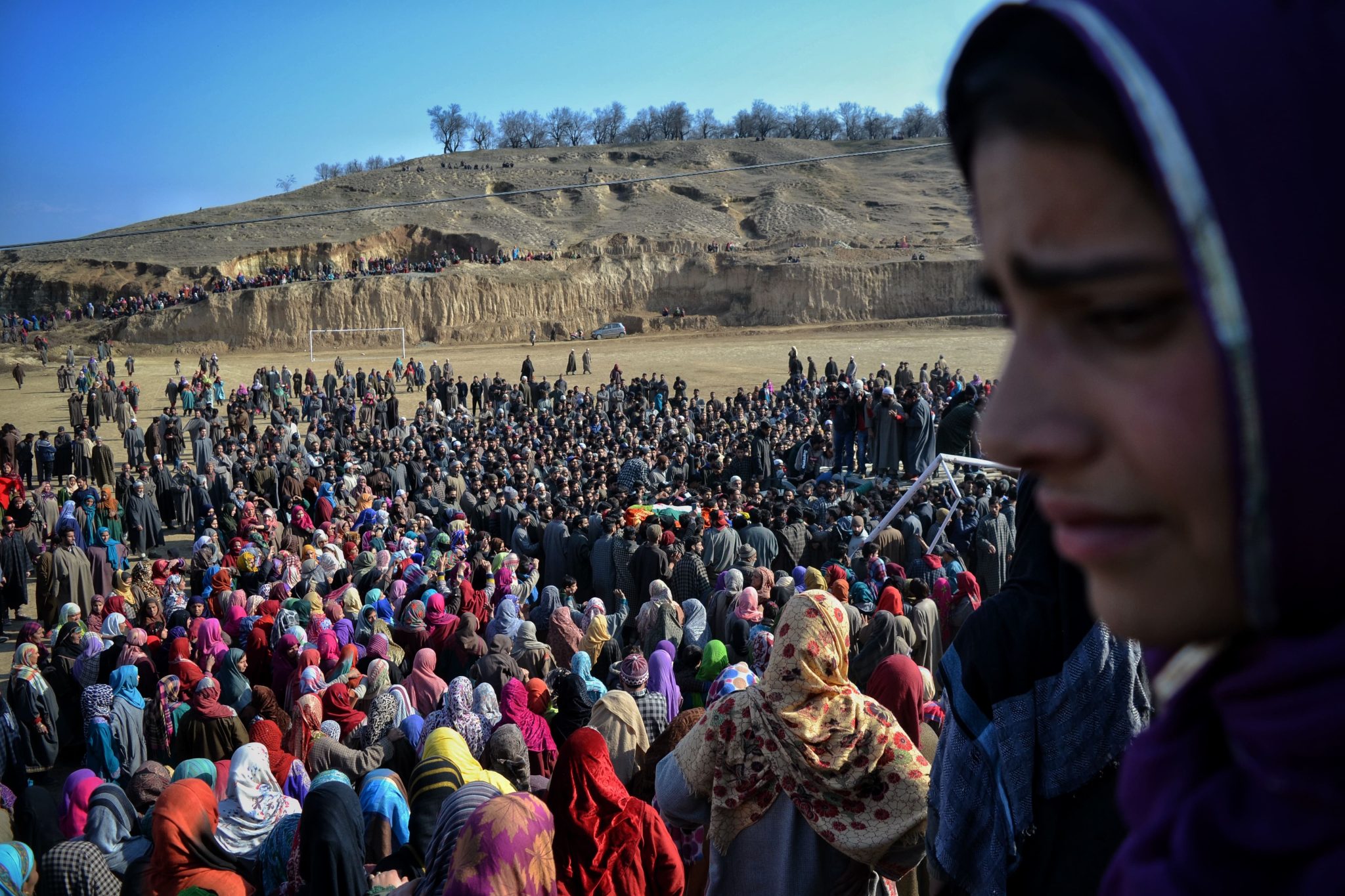 Dec. 15, 2018, Pulwama, Kashmir — People mourn the death of 18-year-old Owais Yusuf Najar, one of seven civilians killed when Indian troops fired on protesters after a gunfight with militants.